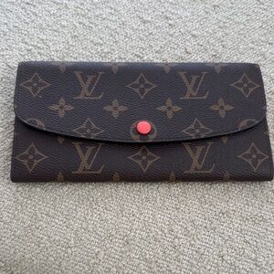 Louis Vuitton Dark Brown Monogram Wallet with Red Accent